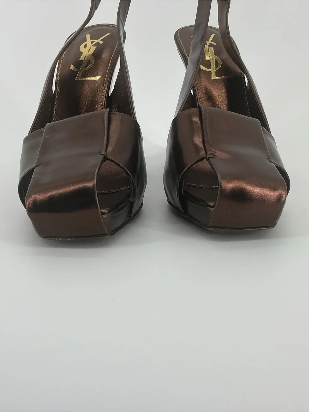 Yves Saint Laurent YSL Bronze Metallic Leather Slingback Heels 38.5